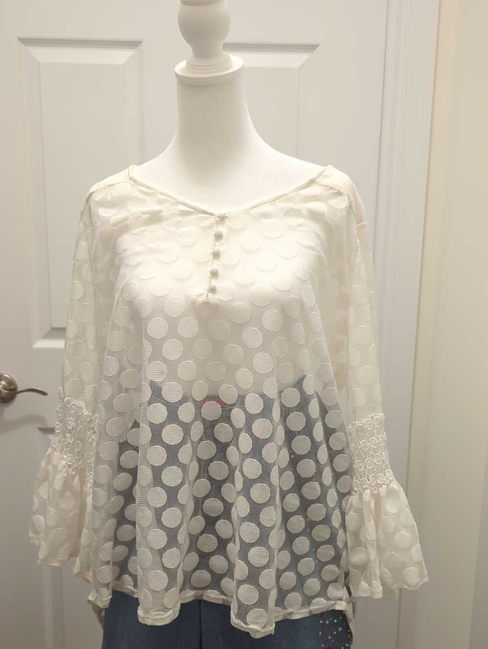 Alfani White Sheer Polka-Dot Button-Front Blouse